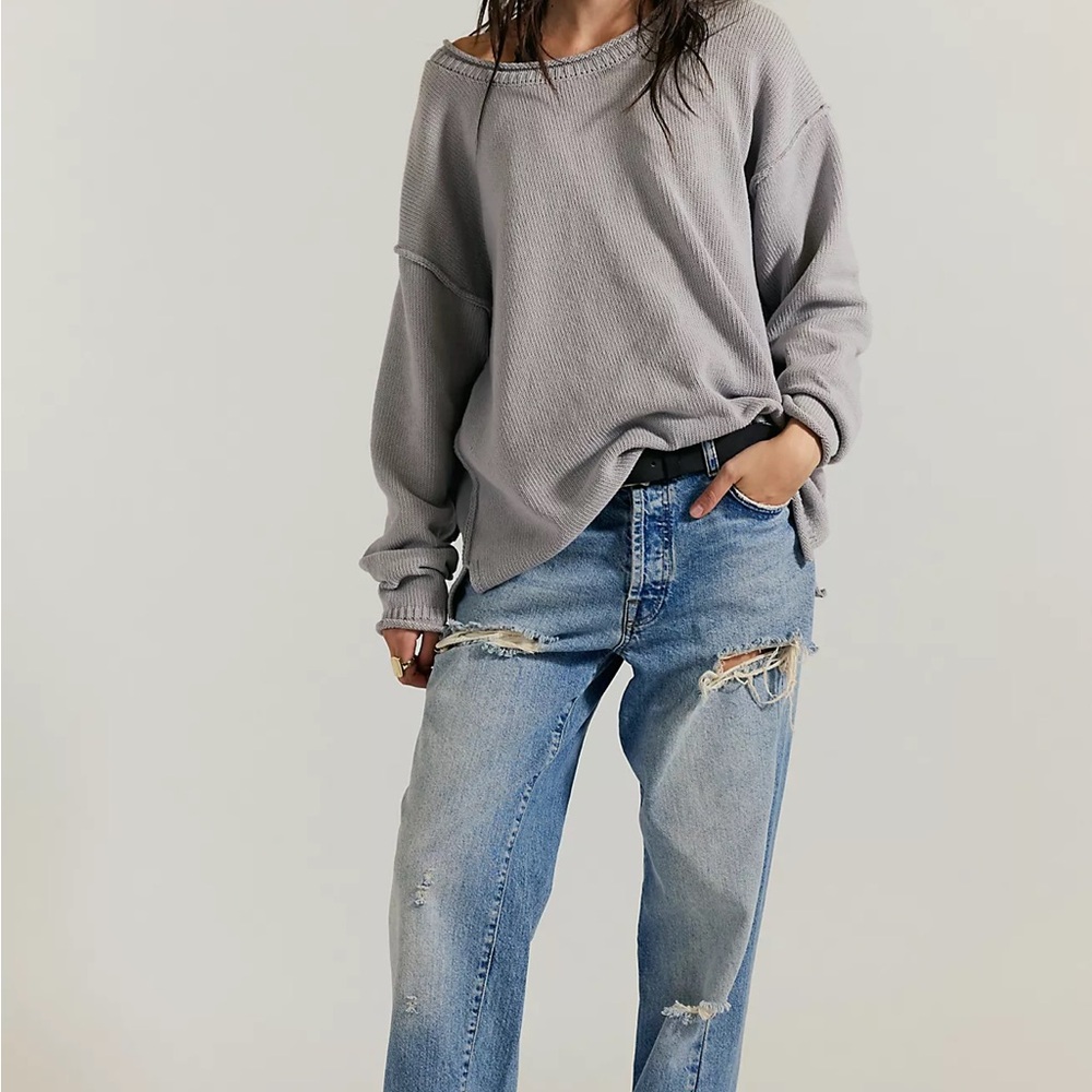 Free People Off-the-Shoulder Gray Sweater